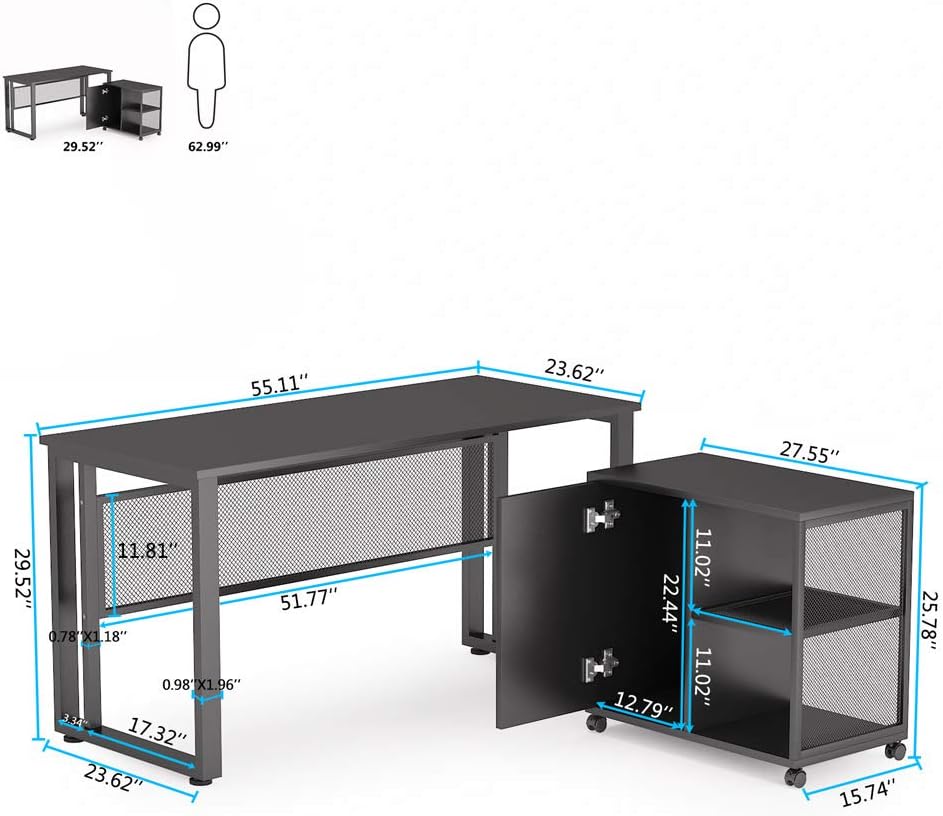 L-Shaped Computer Desk with File Cabinet U685604