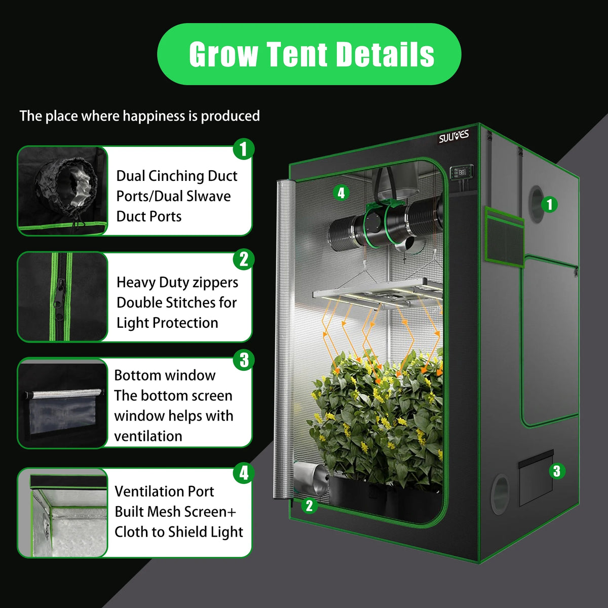24"x24"x48" Water-Resistant Hydroponic Grow Tent with Observation Window H5057