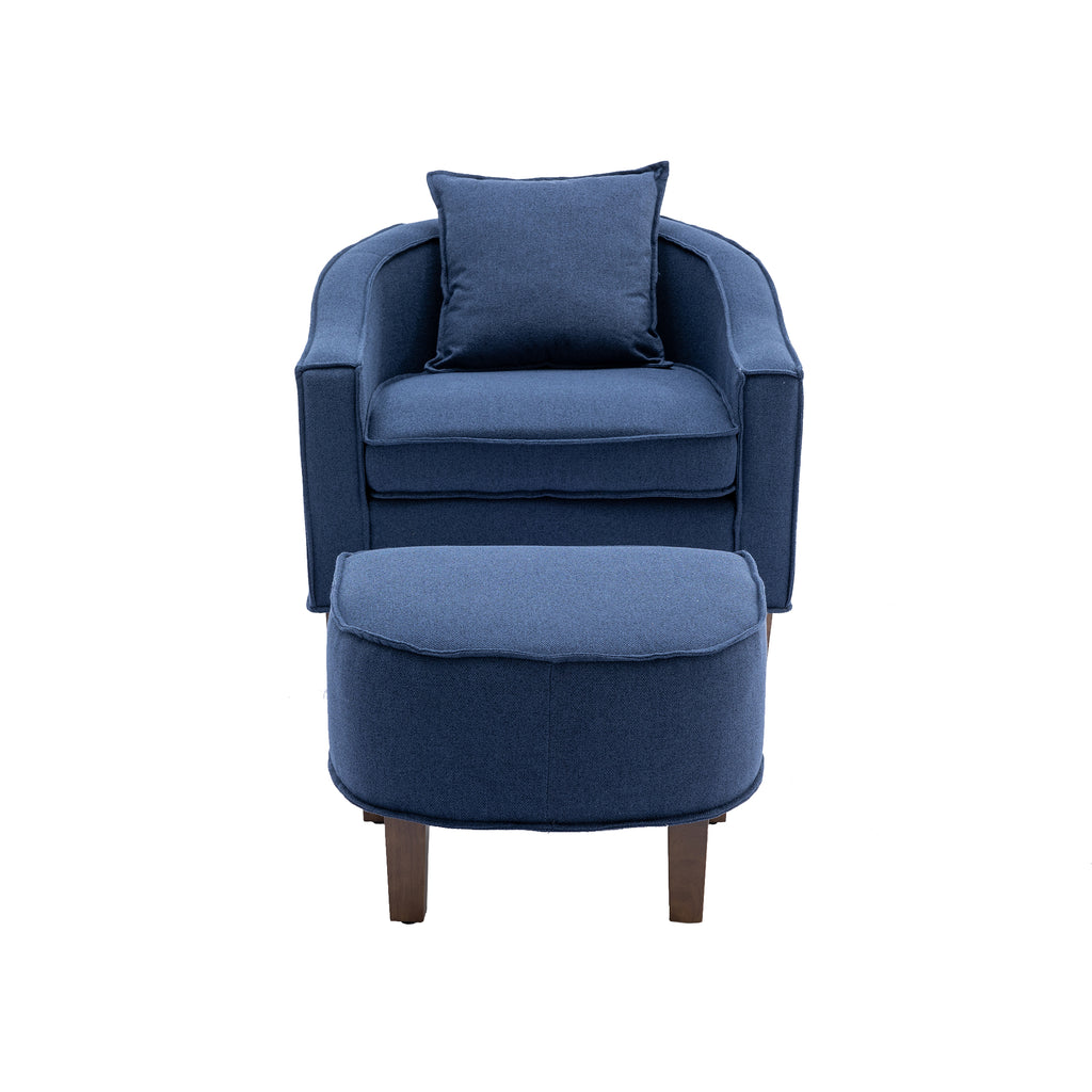 Navy Linen Accent Chair with Ottoman and Wood Legs G31988