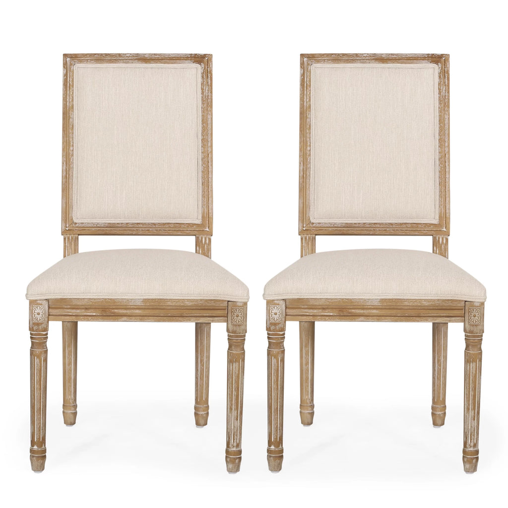 Beige Fabric Upholstered Dining Chairs Set of 2 J622