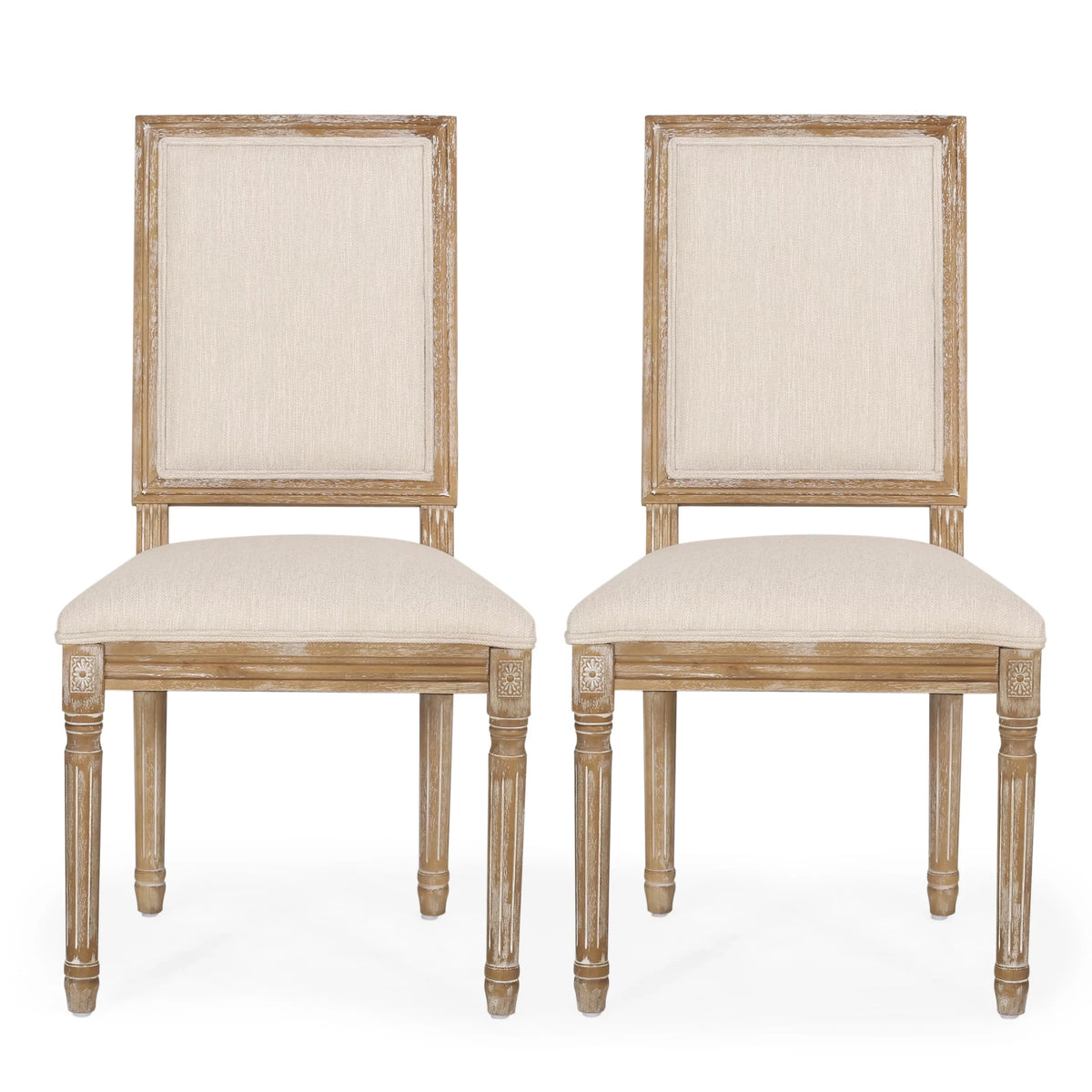 Beige Fabric Upholstered Dining Chairs Set of 2 J622