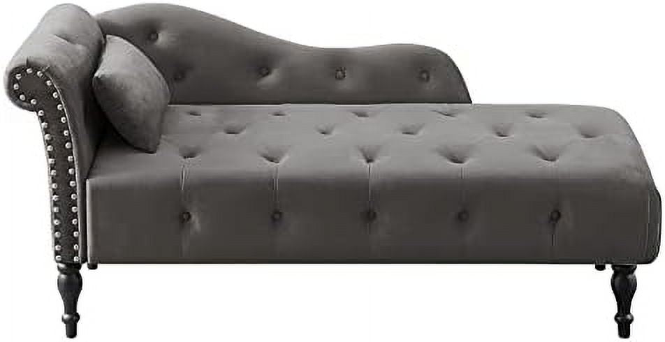Grey Velvet Tufted Chaise Lounge Chair with Pillow P819662