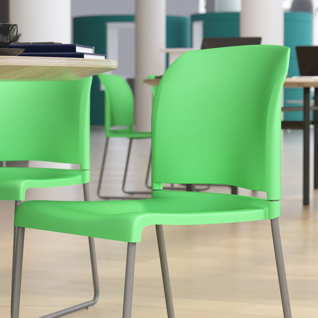 Green Full Back Contoured Stack Chair with Gray Sled Base L844368