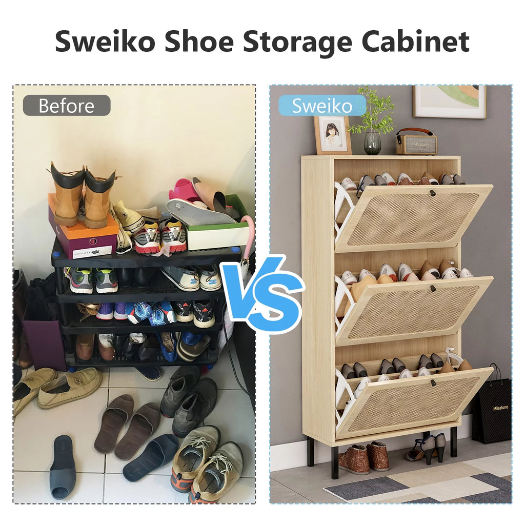 Wooden Shoe Storage Cabinet with 3 Flip Drawers H7713