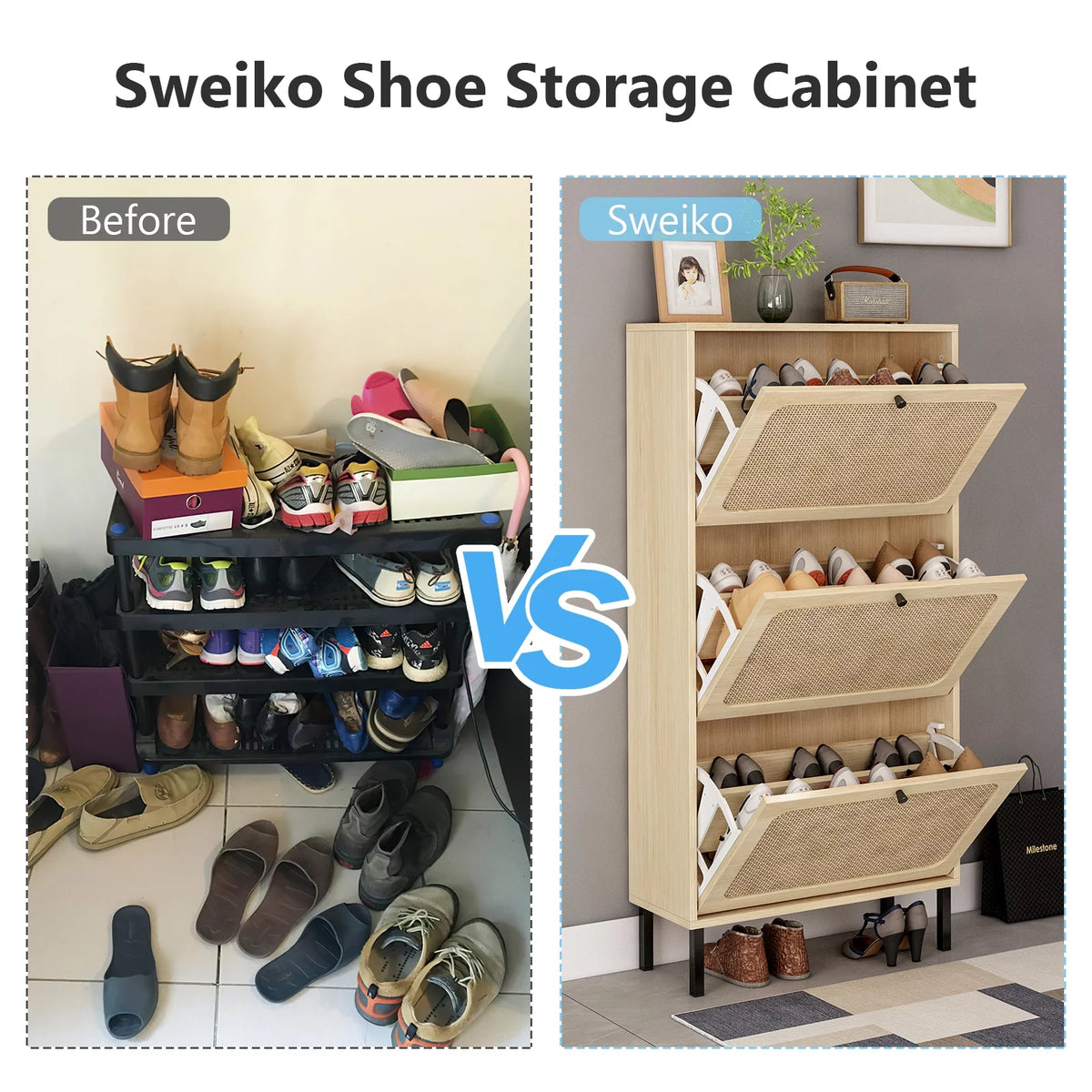 Wooden Shoe Storage Cabinet with 3 Flip Drawers H7713