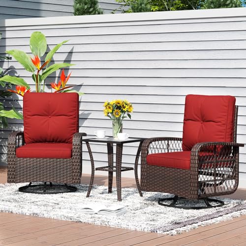 3 Pieces Wicker Patio Furniture Set with Swivel Rocker Chairs and Table F204164