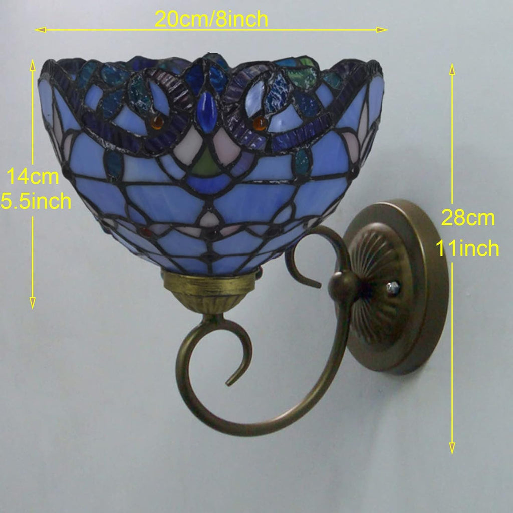 Set of Two Hand-Made Stained Glass Wall Sconce Light Fixtures, Blue B56086