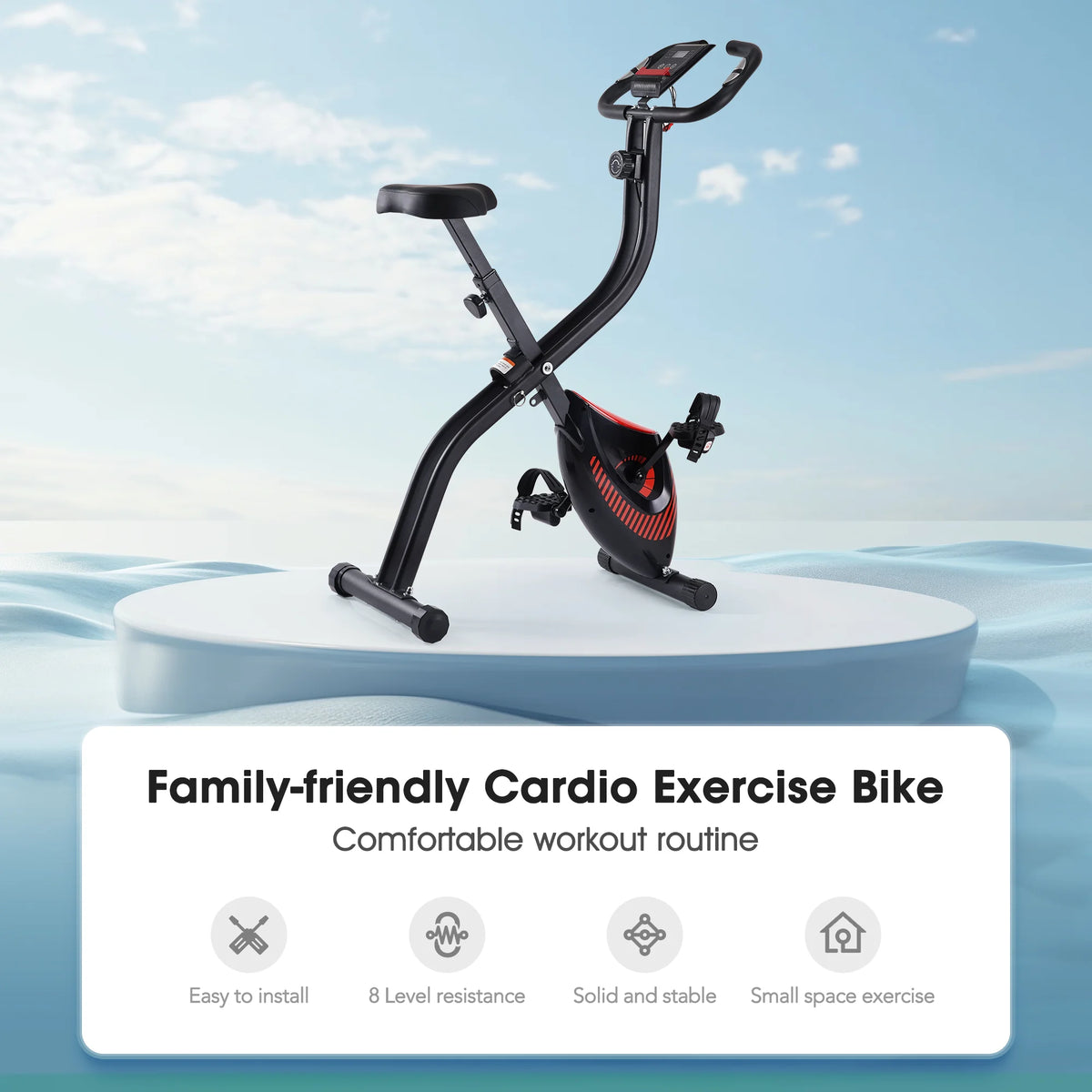 Folding Stationary Exercise Bike with LCD Monitor T57155