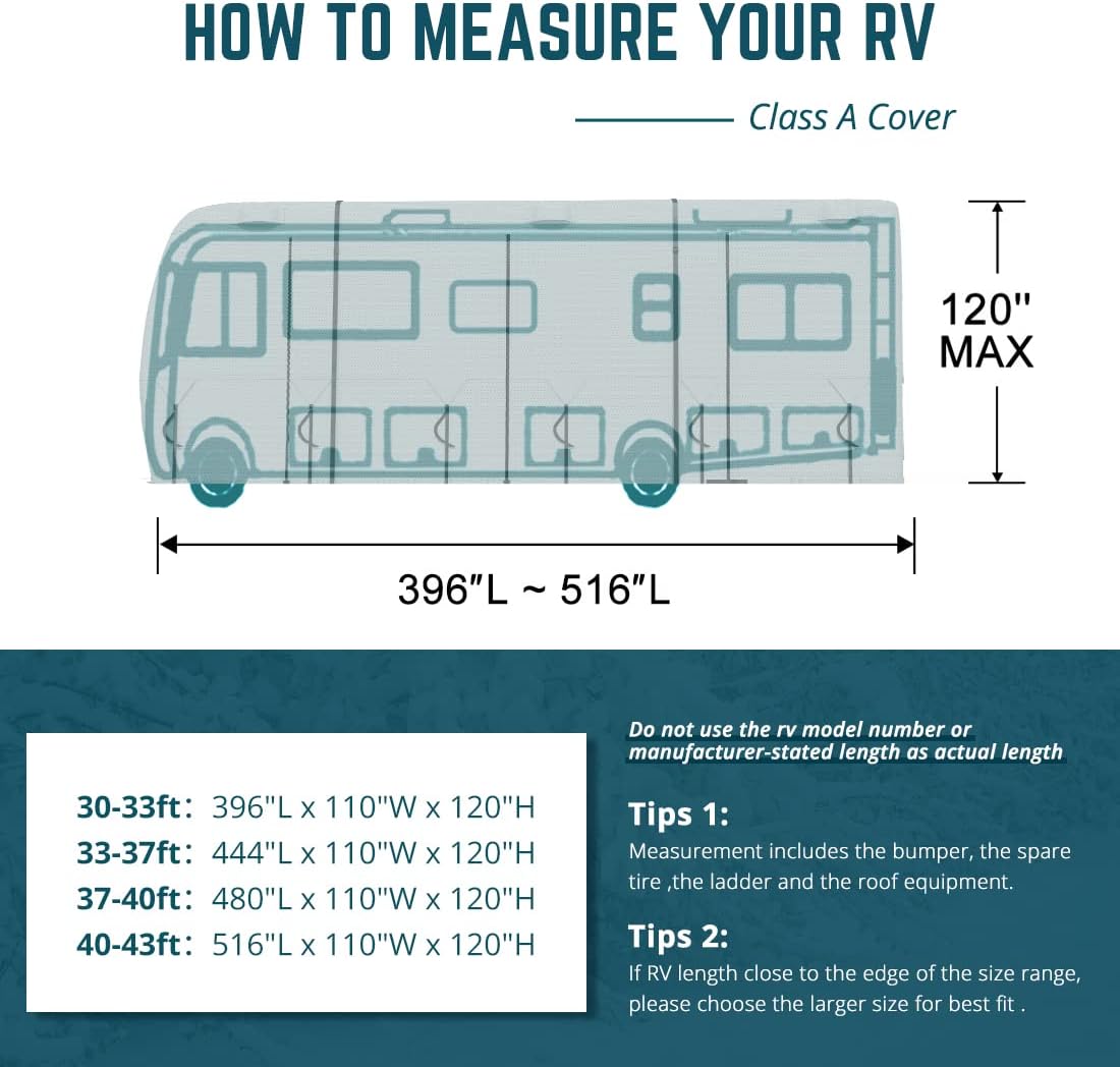 Class A RV Cover Fits 40'-43' Motorhome S31634