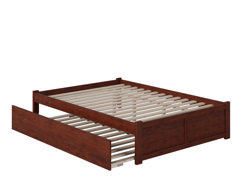 King Solid Wood Platform Bed with Footboard and Twin XL Trundle in Walnut U5774