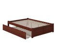 King Solid Wood Platform Bed with Footboard and Twin XL Trundle in Walnut U5774
