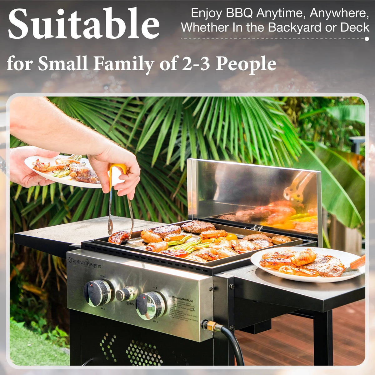2-Burner Propane Grill and Griddle Cooking Station with Side Shelves Black H5598
