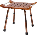 Wood Bath Shower Stool with Arm Teak Bath Bench Stool with Non-Slip Feet Adjustable Height Shower Seat Lightweight Bathtub Chair B252