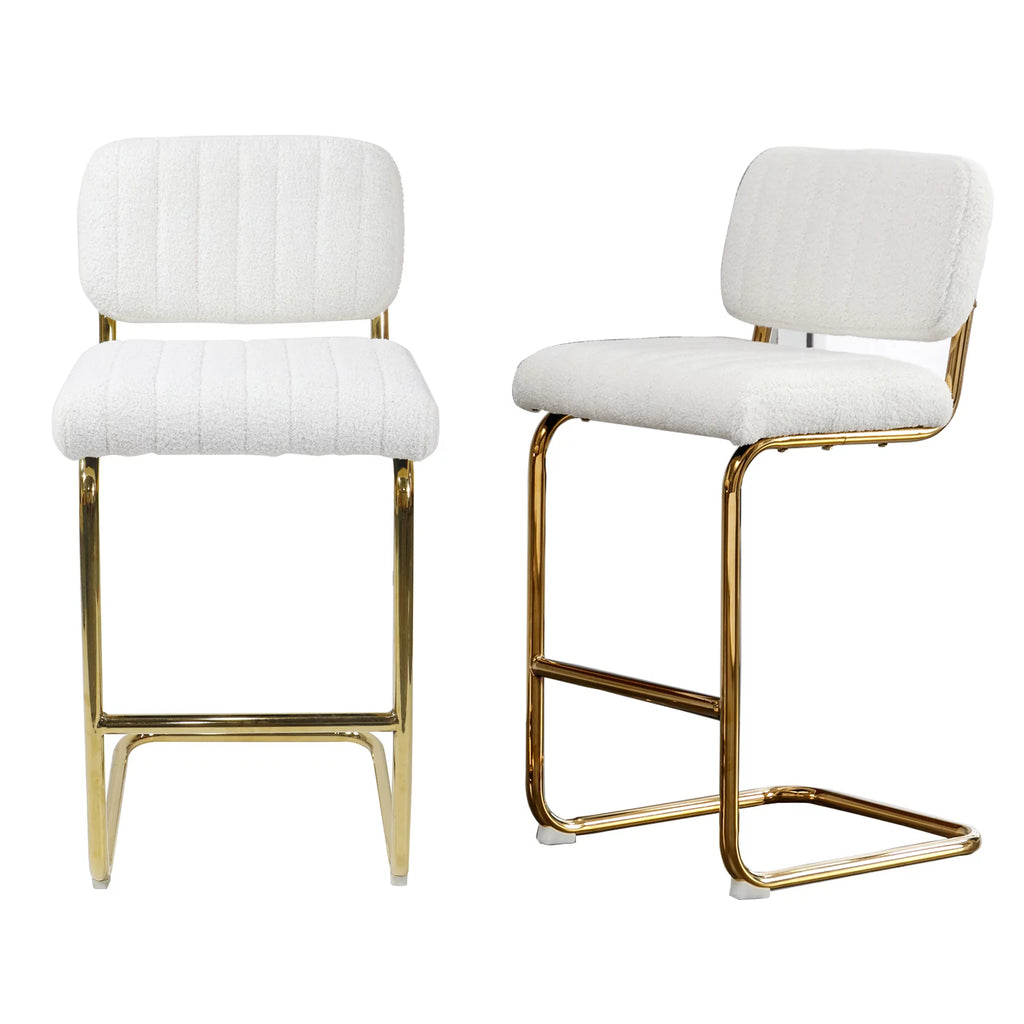 Set of 2 Teddy Fabric Upholstered Bar Stools A770
