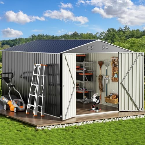 8x8 FT Metal Outdoor Storage Shed with Lockable Doors S238099