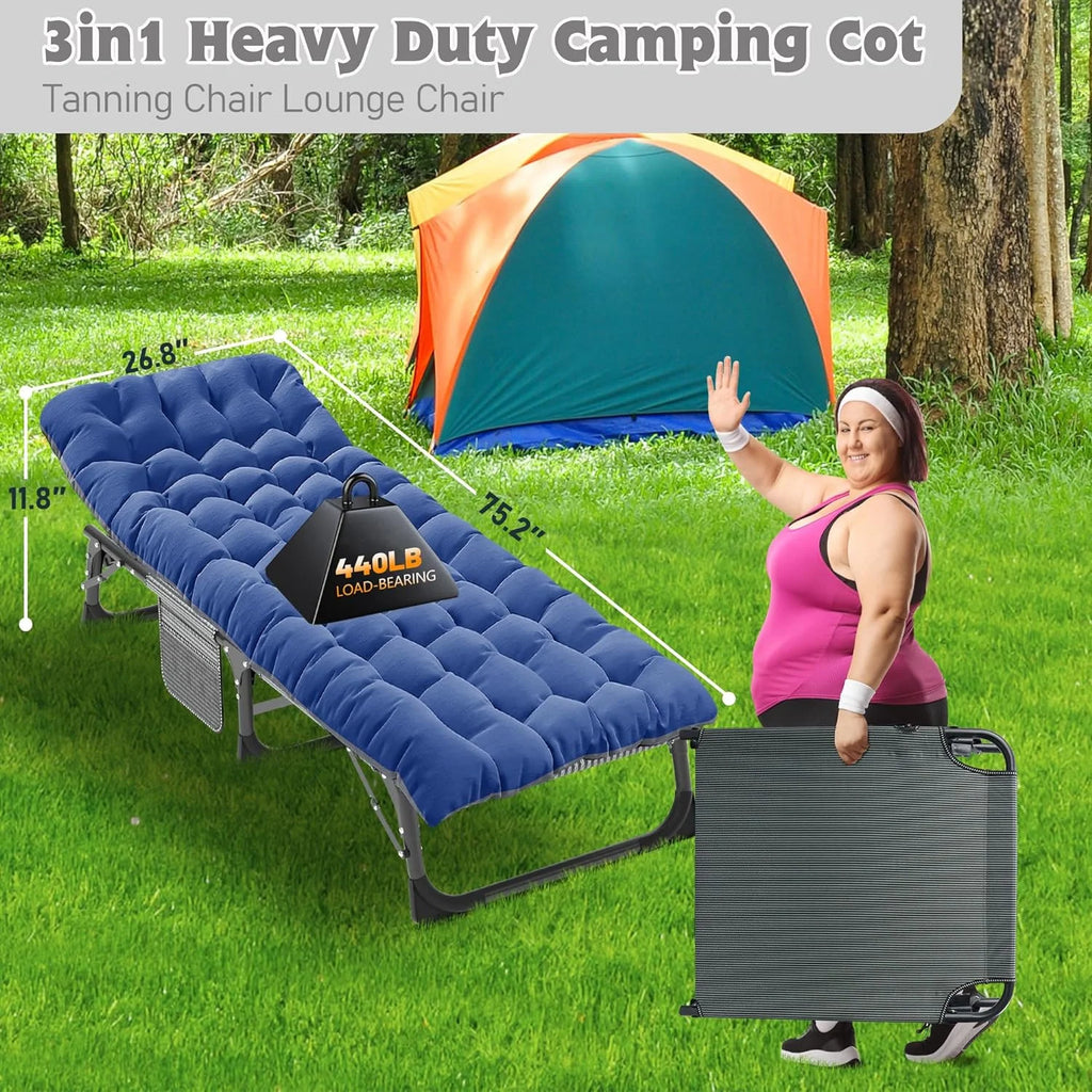 Folding Camping Cot with Mat for Adults, Heavy Duty Outdoor Bed U788807