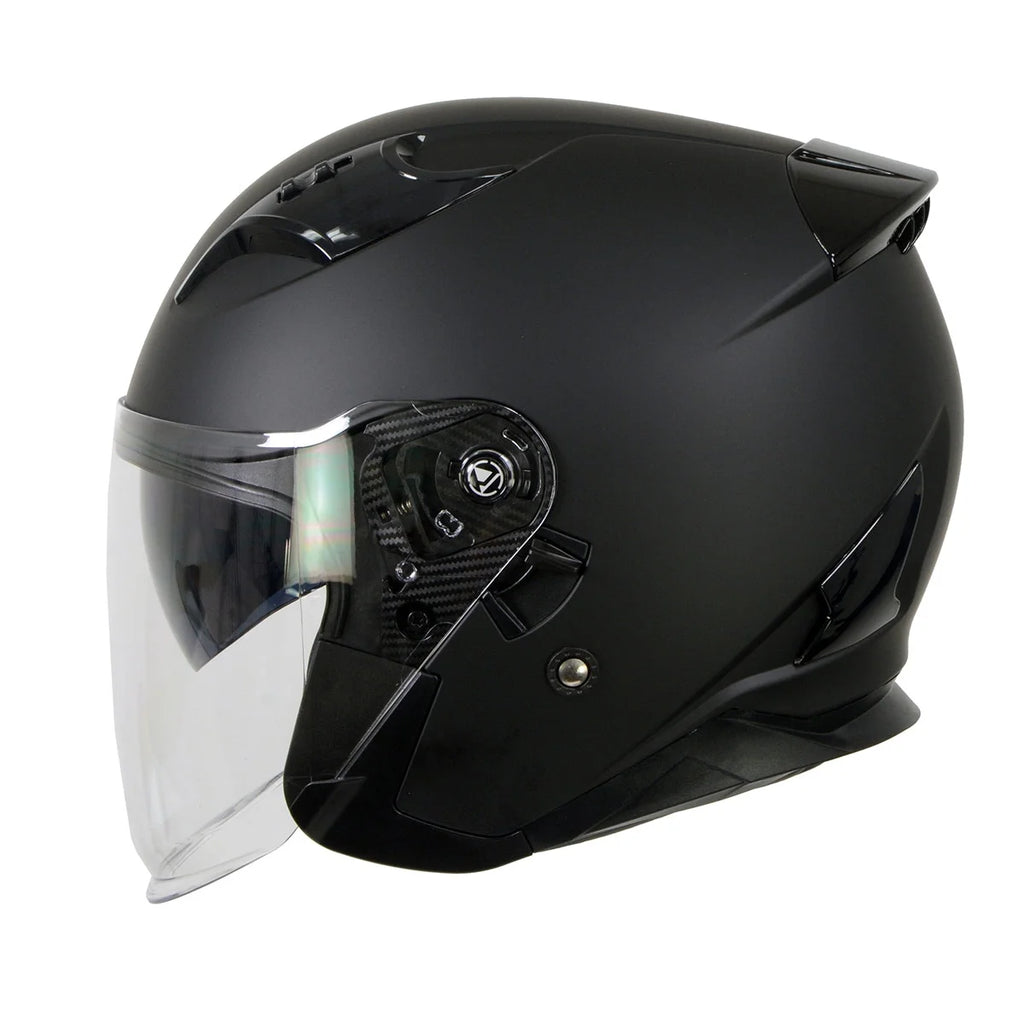 Matte Black Open Face 3/4 Helmet with Drop Down Tinted Visor I6818