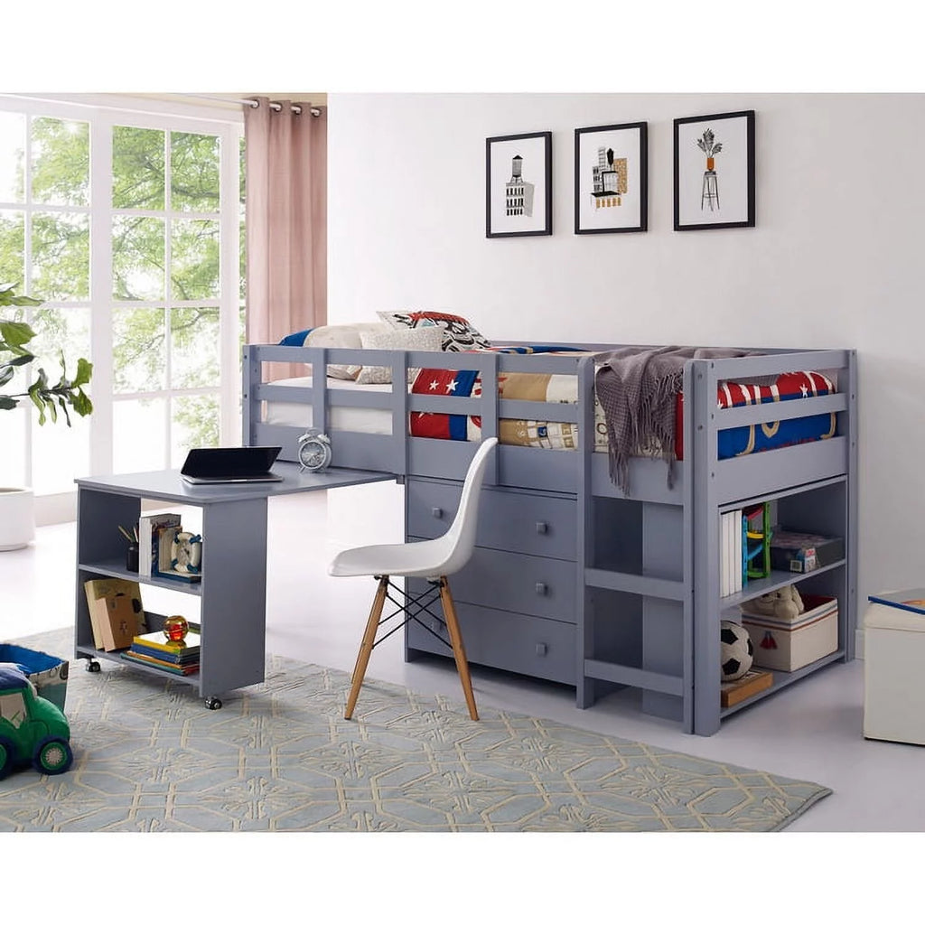 Twin Grey Loft Bed with Desk R4078