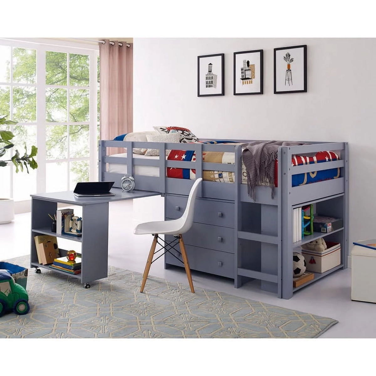 Twin Grey Loft Bed with Desk R4078