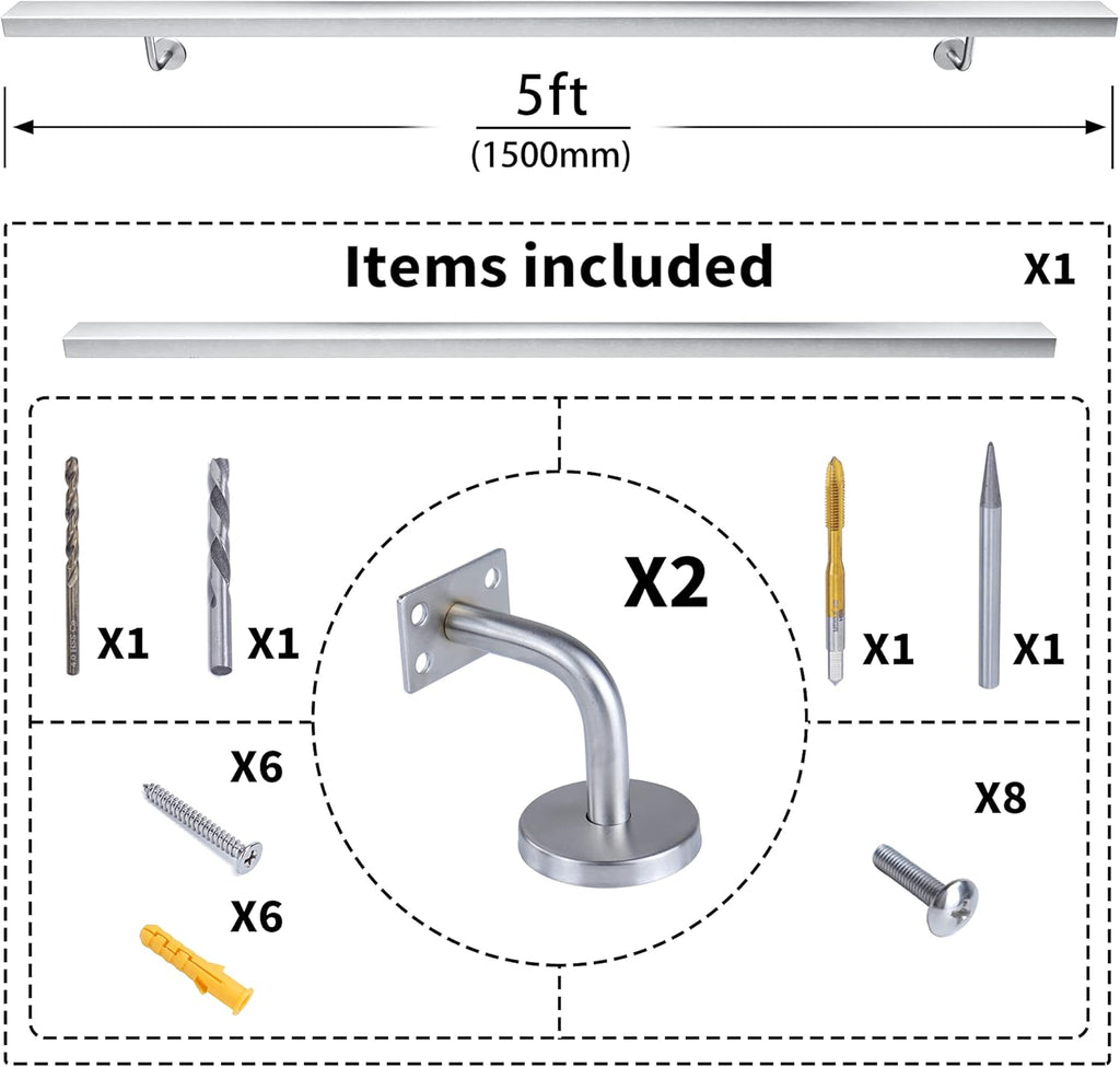 Brushed Stainless Steel Wall Mounted Stair Handrail N257261