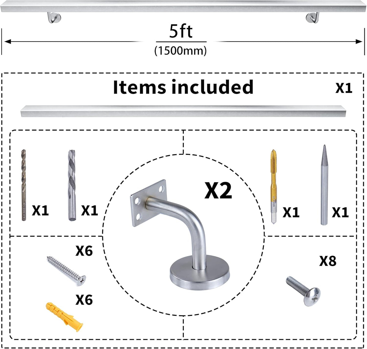 Brushed Stainless Steel Wall Mounted Stair Handrail N257261