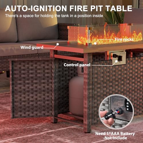 Propane Gas Fire Pit Table with Wind Guard, Auto-Ignition, 60,000 BTU, Gray W205