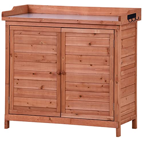 39" Grey Outdoor Wooden Storage Cabinet with Metal Tabletop O9953