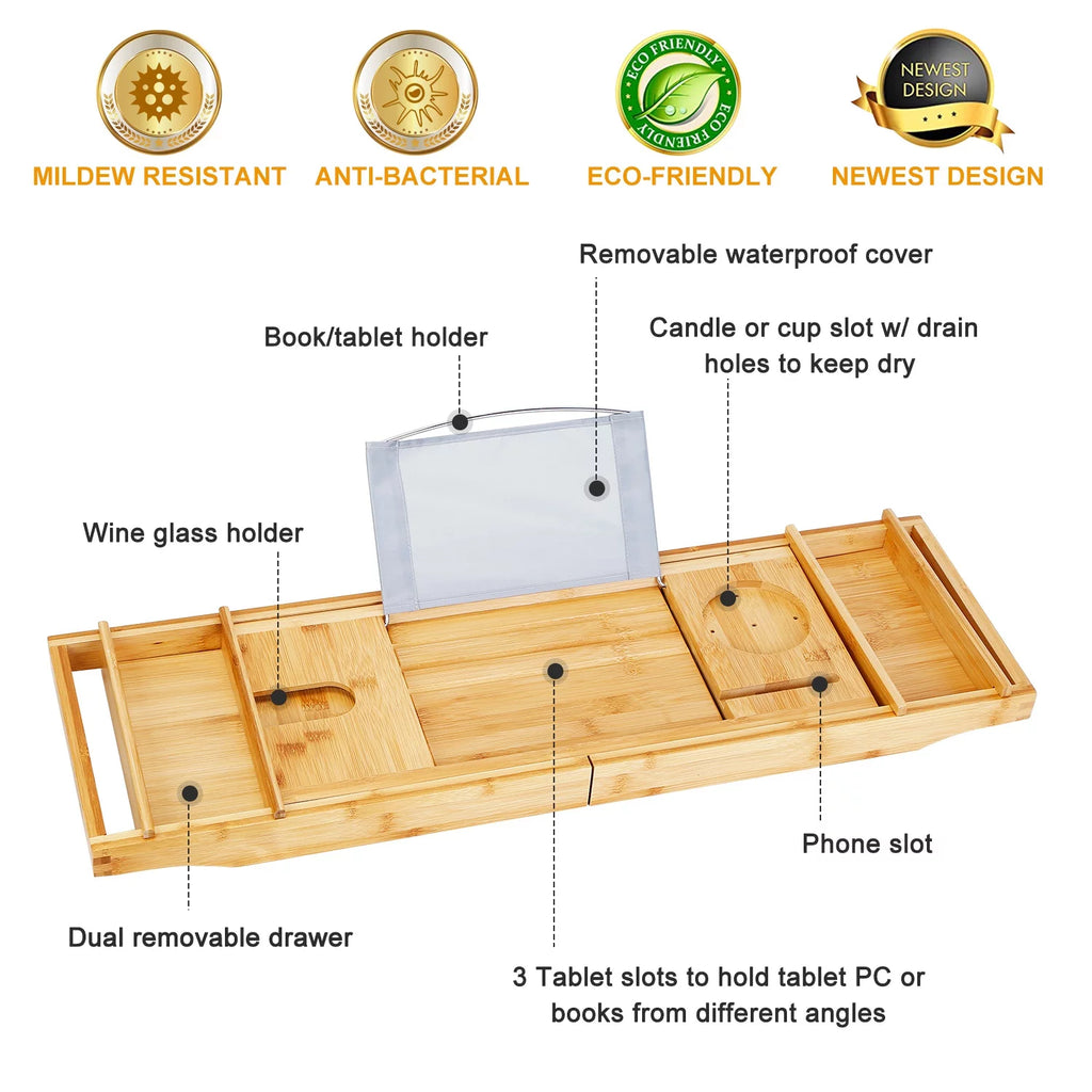 Extendable Bathtub Caddy Tray with Shelves I68804