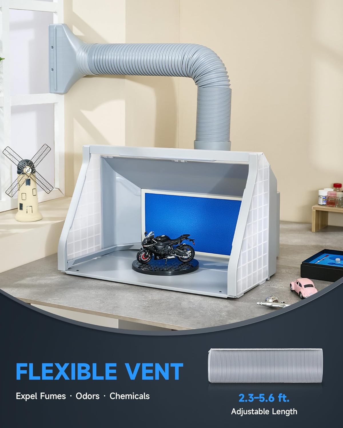 Portable Airbrush Spray Booth With Dual Fans, 3 LED Lights And Exhaust Hose I342882