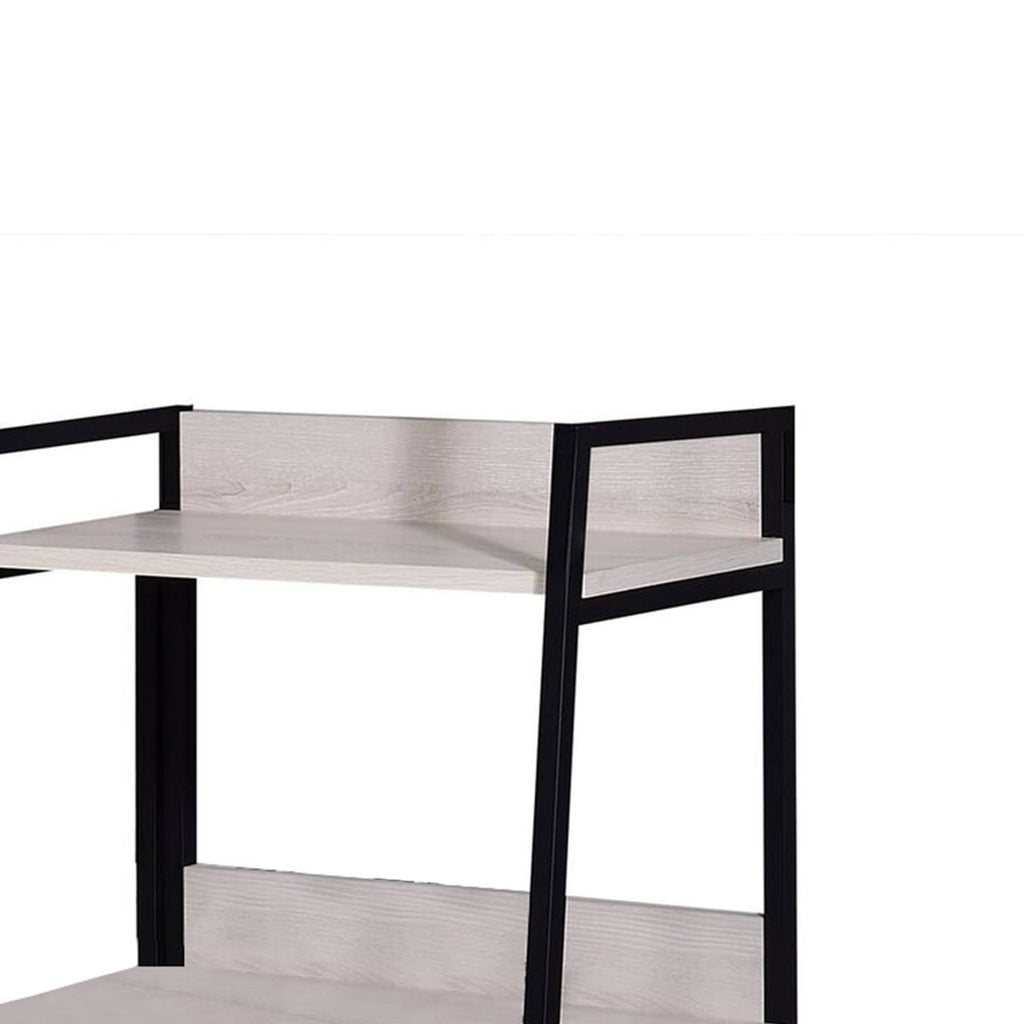 Washed White and Black Wooden Bookshelf with 3 Open Compartments Y41605