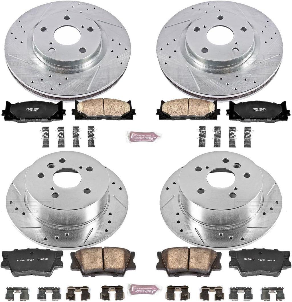 Front and Rear Carbon Fiber Brake Pads with Drilled & Slotted Brake Rotors Kit U29977