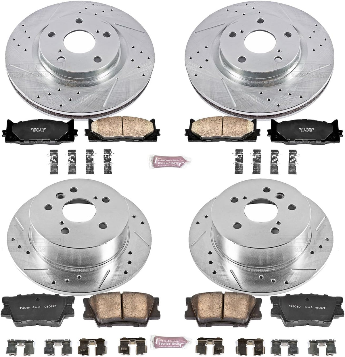 Front and Rear Carbon Fiber Brake Pads with Drilled & Slotted Brake Rotors Kit U29977