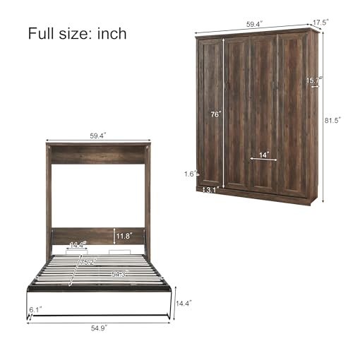 Queen Size Wall Murphy Bed with 2 Side Cabinet Storage Shelf and Built-in USB Ports J921340