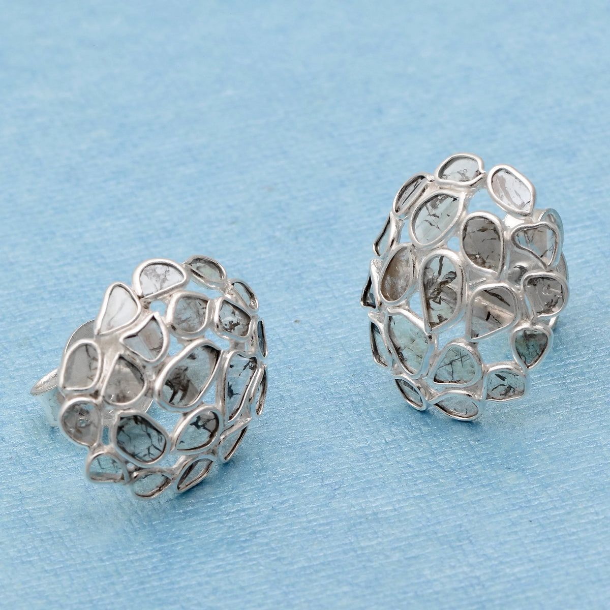 1.50 CTW Natural Diamond Polki Cluster Studs 925 Sterling Silver Earrings Q966773