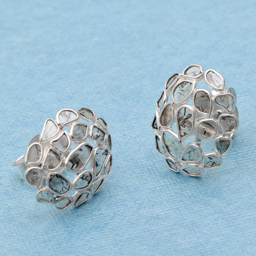 1.50 CTW Natural Diamond Polki Cluster Studs 925 Sterling Silver Earrings Q966773