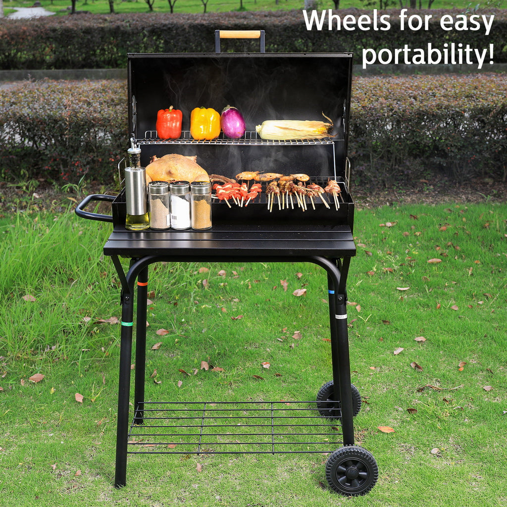Portable Barrel Charcoal BBQ Grill with Front Shelf C363472