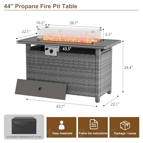 Propane Gas Fire Pit Table with Wind Guard, Auto-Ignition, 60,000 BTU, Gray W205