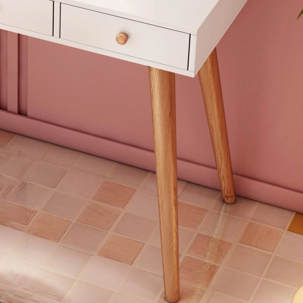White Vanity Desk with Mirror and Lights, 3 Drawers D285