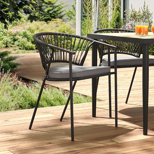 Stackable Rattan Wicker Patio Chairs Set of 6 with Cushion K6600