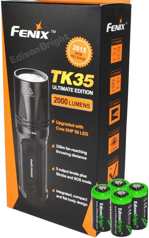2000 Lumen CREE XHP 50 LED Tactical Flashlight with 2 x 2600mAh Li-ion rechargeable batteries, 4 x CR123A Lithium batteries, 18650 battery charger Q92010