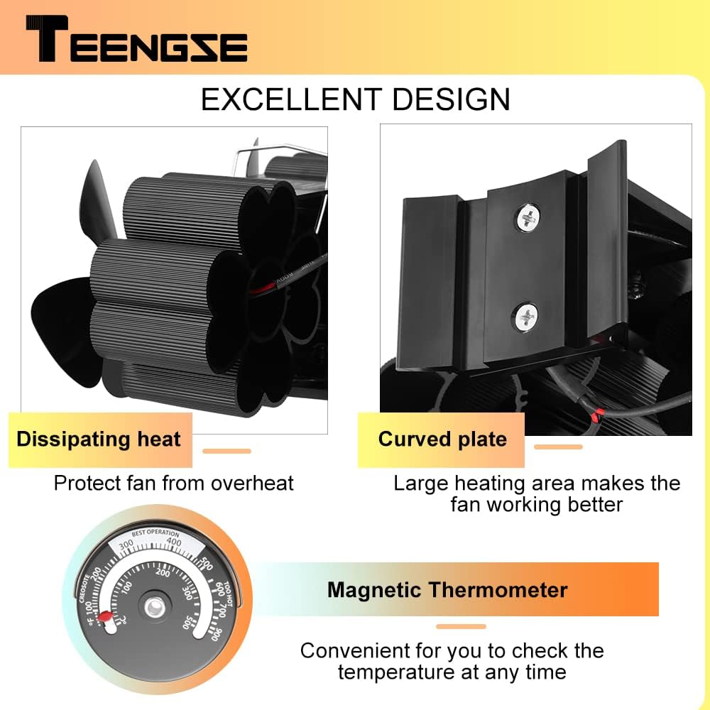 Heat Powered 8 Blade Wood Stove Fan, Black, Pack of 2 D541249