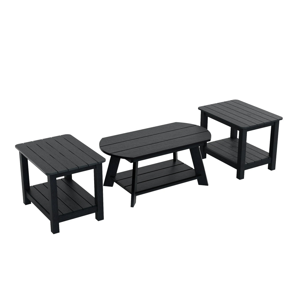 Black 3-Piece Outdoor Coffee Table and Side Table Set I167792