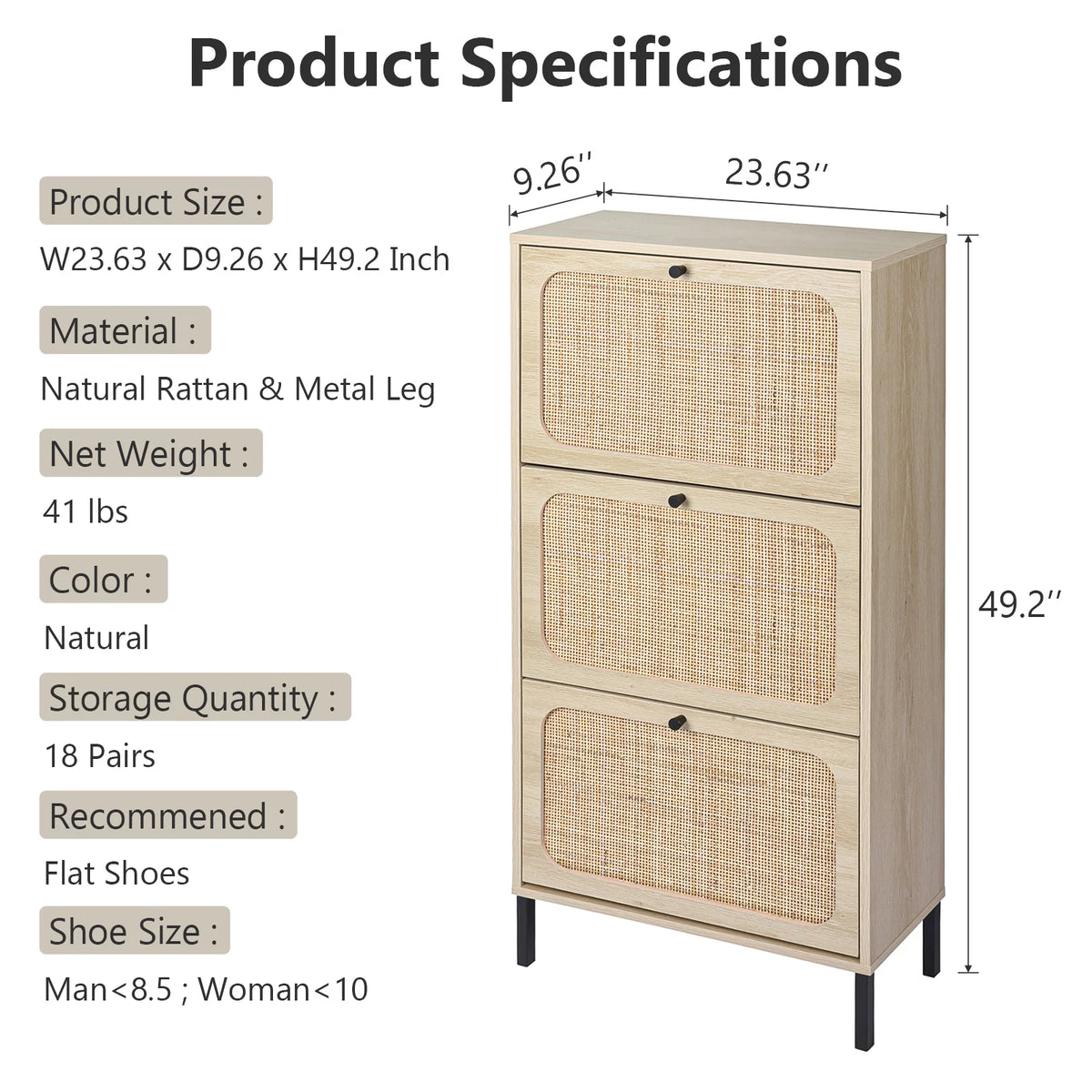 Wooden Shoe Storage Cabinet with 3 Flip Drawers H7713