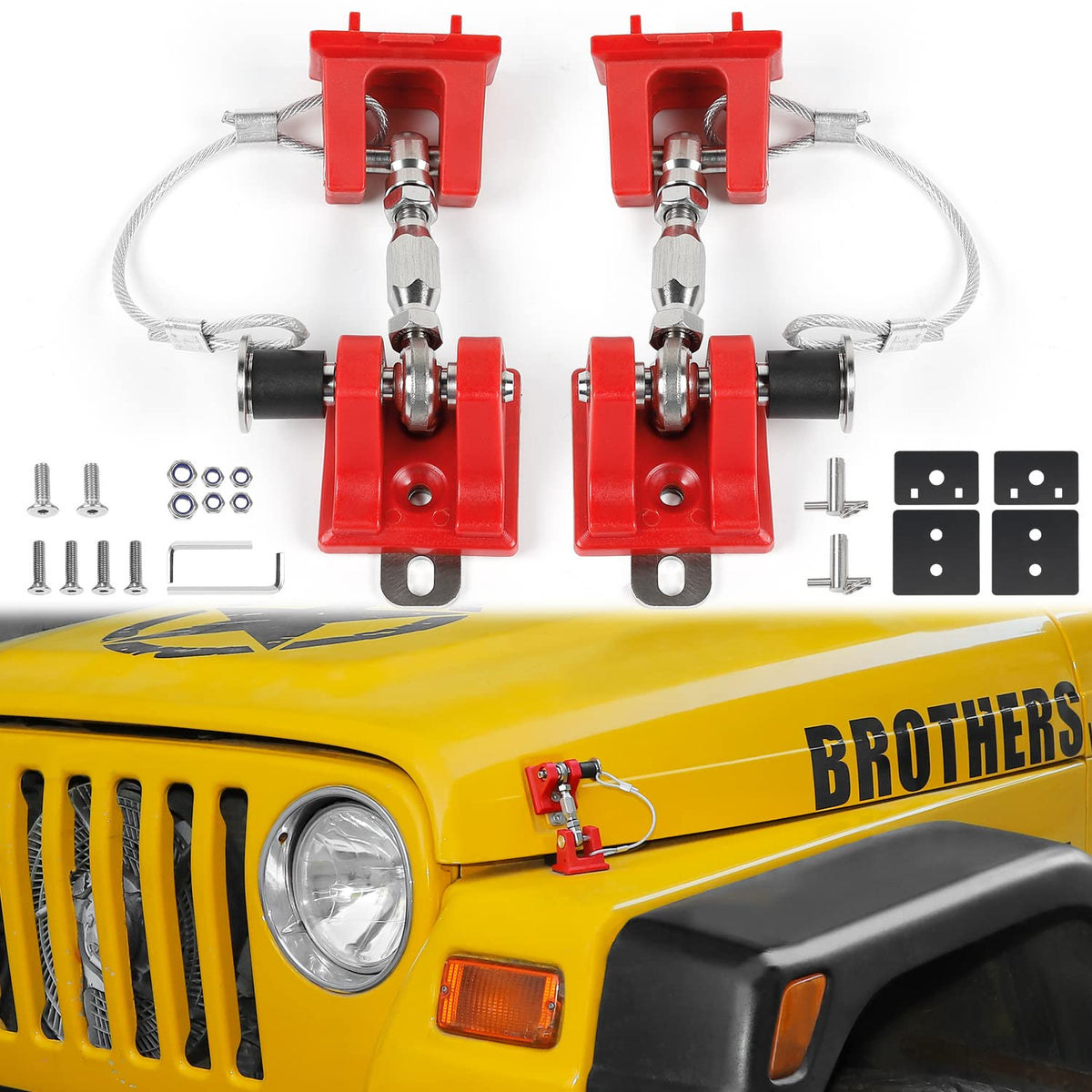 Red Aluminum Alloy Hood Latches for Jeep Wrangle TJ D67833