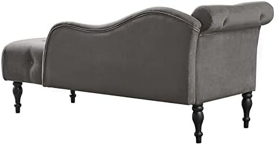 Grey Velvet Tufted Chaise Lounge Chair with Pillow P819662