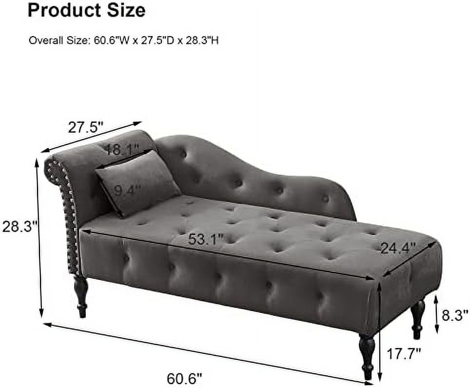 Grey Velvet Tufted Chaise Lounge Chair with Pillow P819662