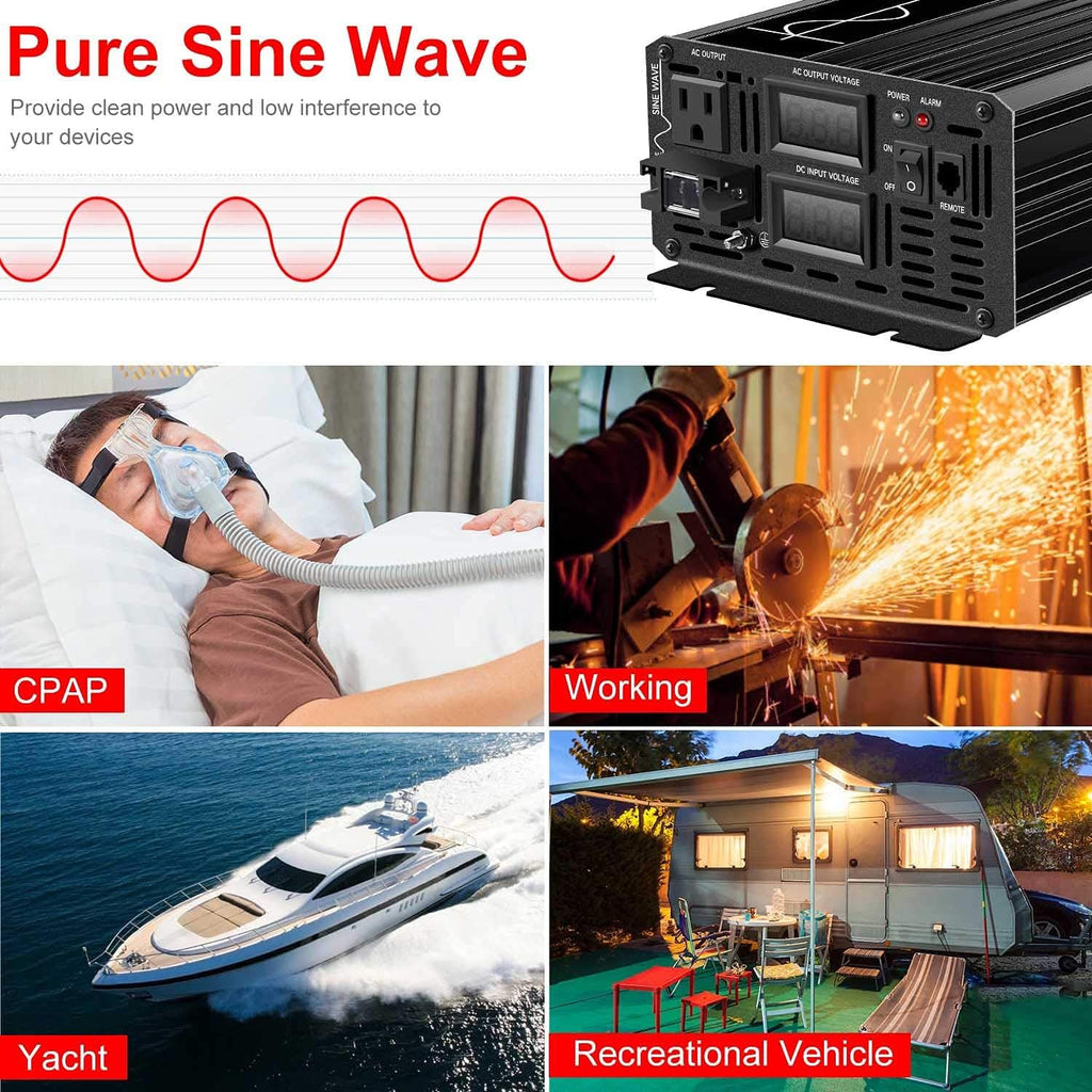 3000W Pure Sine Wave Power Inverter DC24V to 110V 120V AC Converter C5497