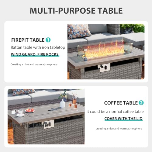 Propane Gas Fire Pit Table with Wind Guard, Auto-Ignition, 60,000 BTU, Gray W205