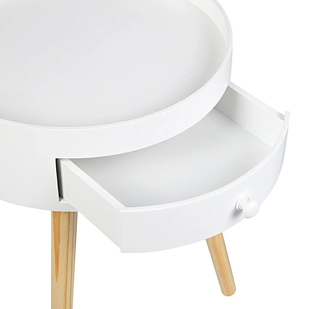 Modern Coffee Table with Drawer, Wood Legs, White, 18" H F15856