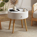 Modern Coffee Table with Drawer, Wood Legs, White, 18" H F15856